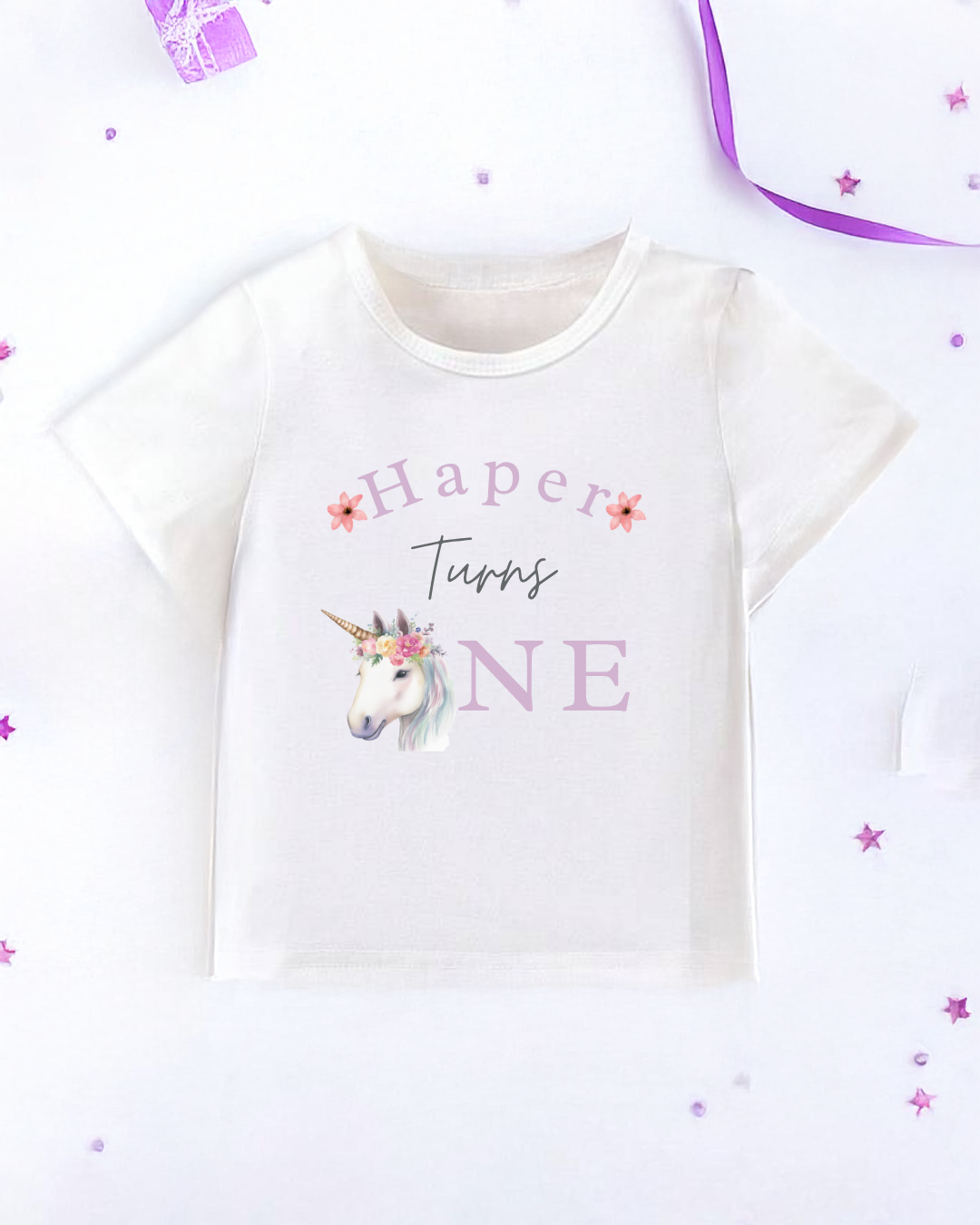 Personalised Unicorn Print First Birthday T-Shirt