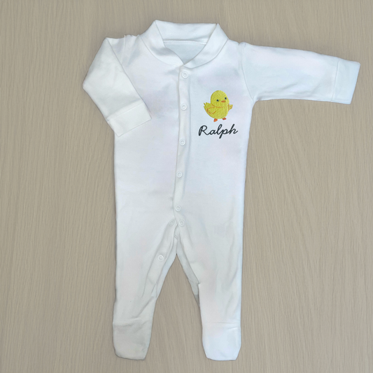 Personalised Embroidered Baby Chick Sleepsuit