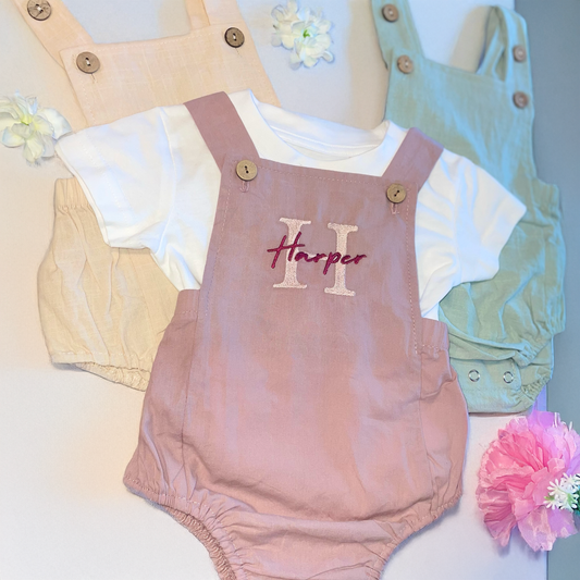 Dungaree Romper Personalised with Embroidered Name