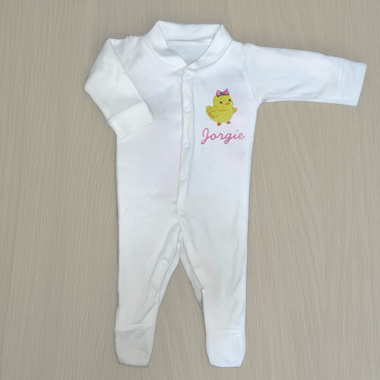Personalised Embroidered Girly Chick Sleepsuit