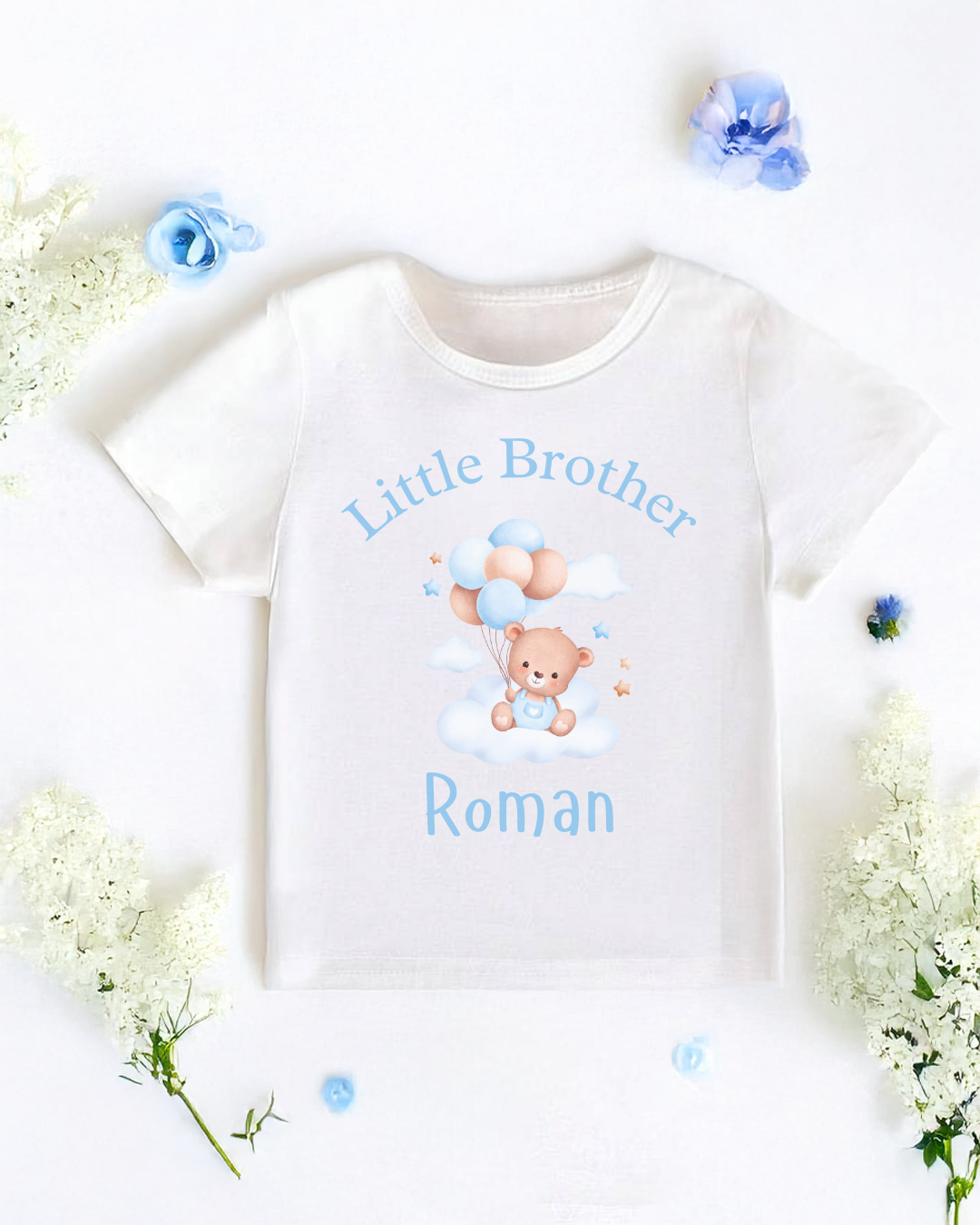 Personalised ‘Little Brother’ Blue Teddy Print T-Shirt