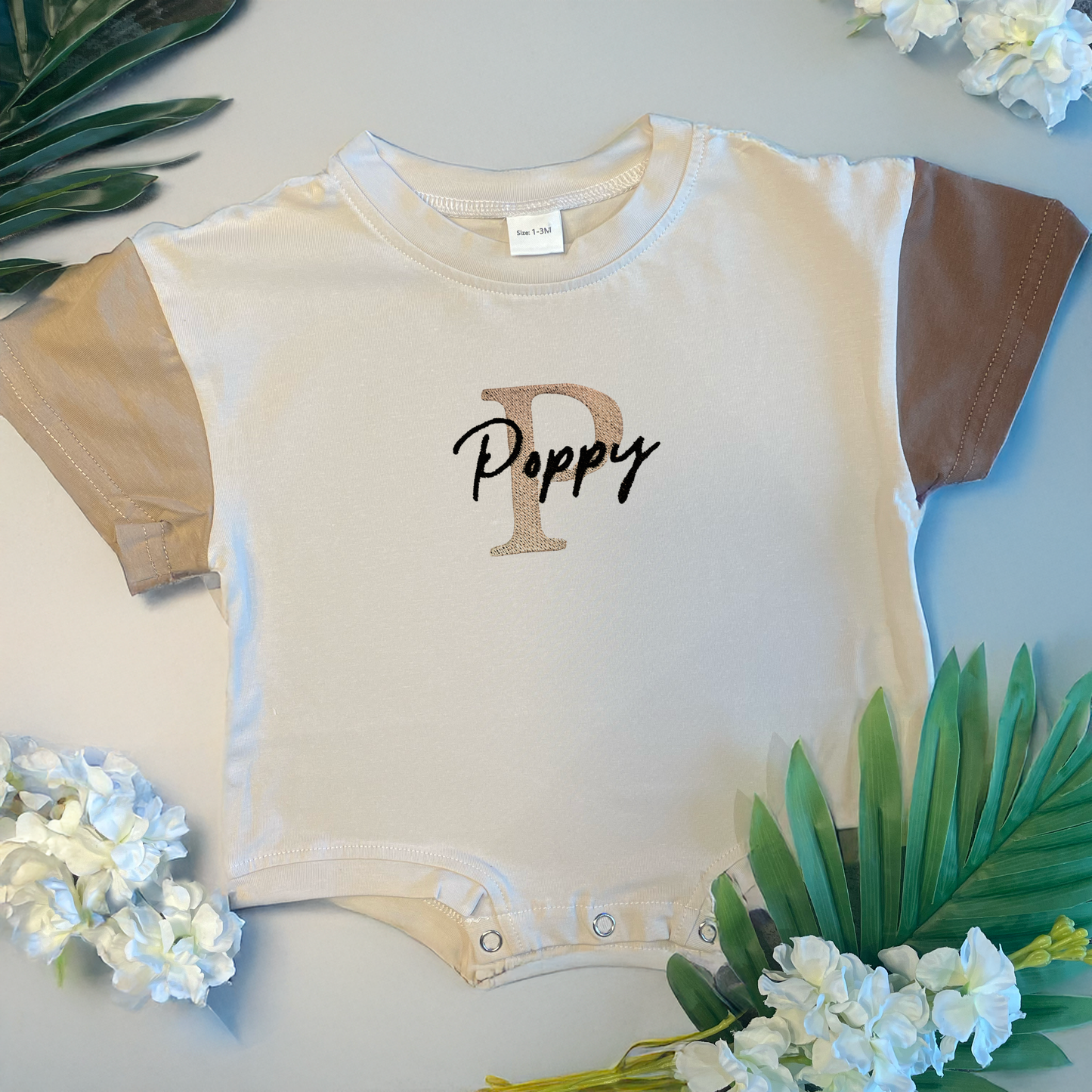 Short Sleeve Oversized TShirt Romper with Personalised Name Embroidery