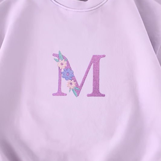 Lilac Floral Initial Sweatshirt Romper with Personalised Embroidery - Tiny Treds