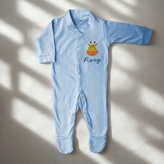 Personalised Giraffe Embroidered Sleepsuit