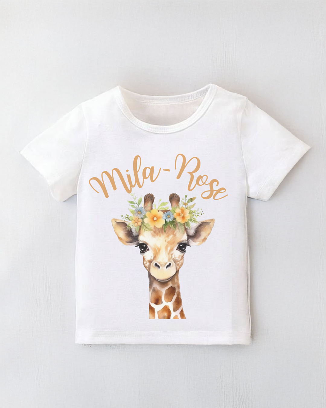 Personalised Giraffe Floral Print T-Shirt