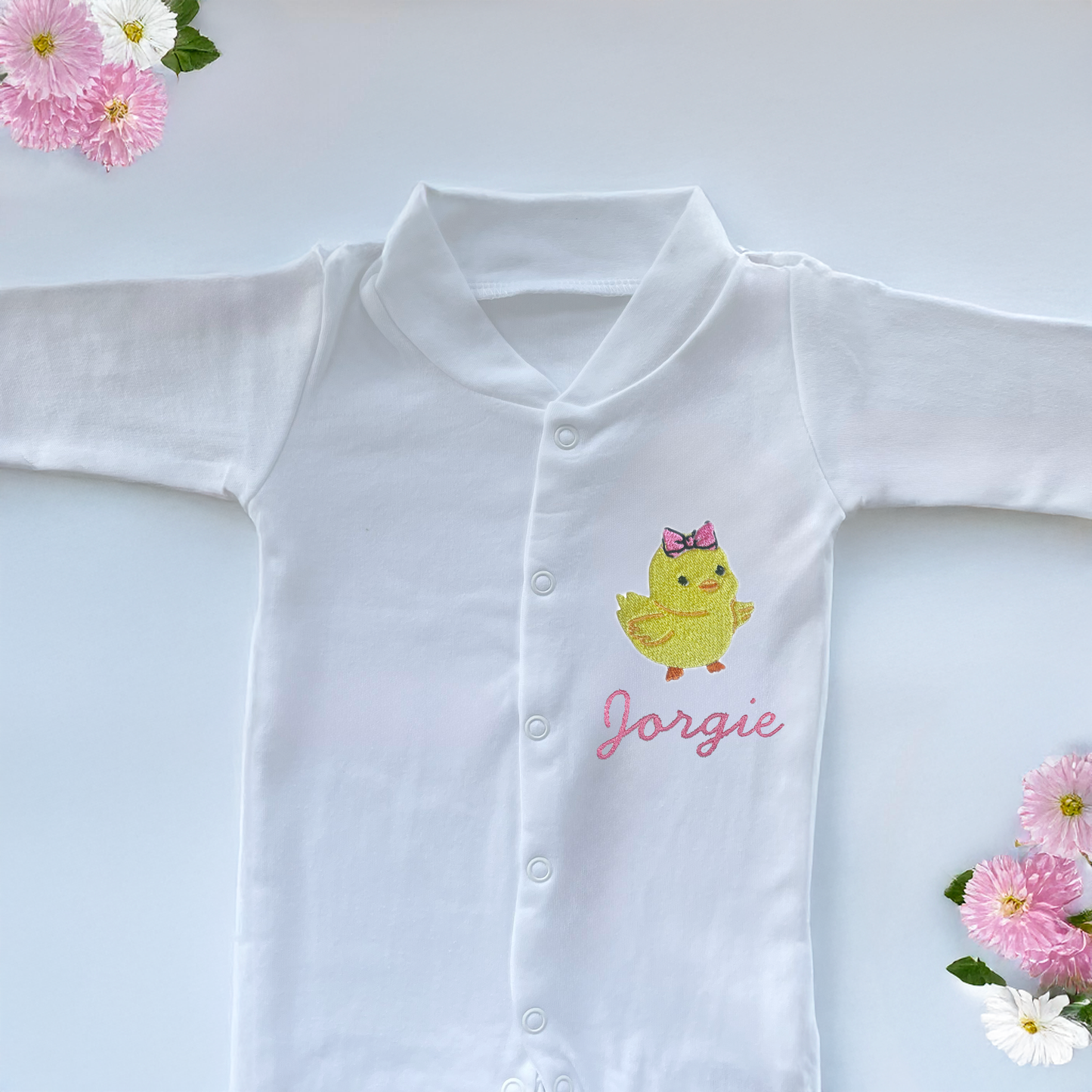 Personalised Embroidered Girly Chick Sleepsuit