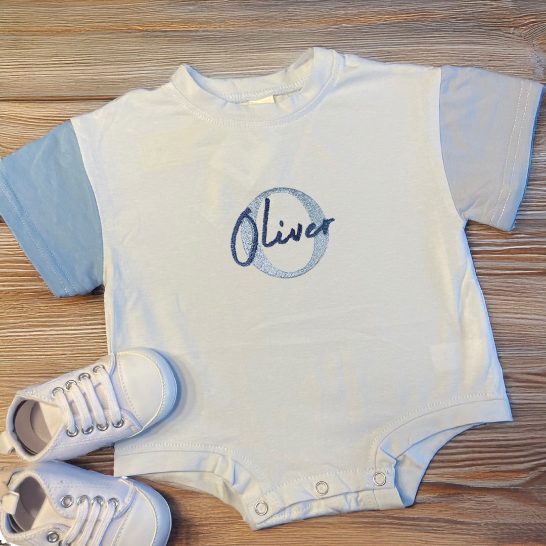 Short Sleeve Oversized TShirt Romper with Personalised Name Embroidery