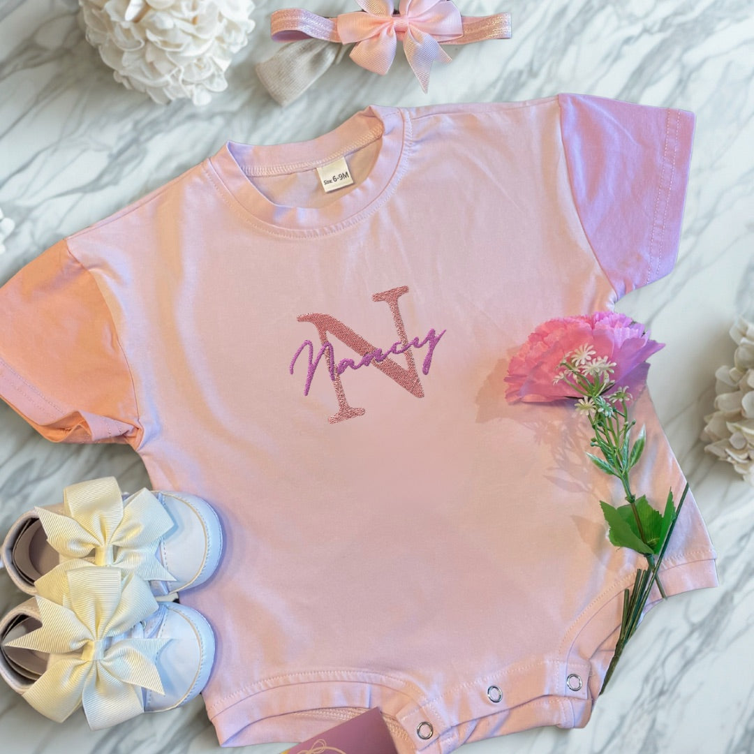 Short Sleeve Oversized TShirt Romper with Personalised Name Embroidery