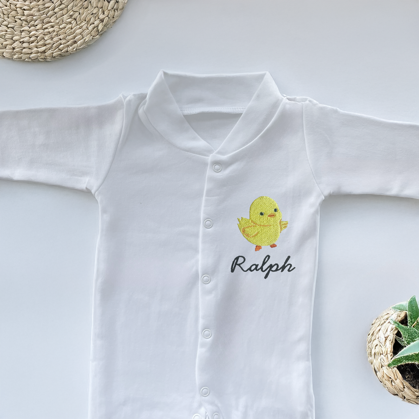 Personalised Embroidered Baby Chick Sleepsuit