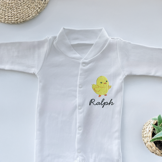 Personalised Embroidered Baby Chick Sleepsuit