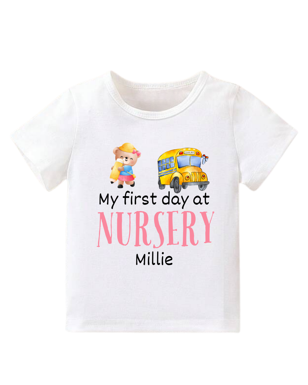 Personalised Pink ‘First Day at Nursery’ Print T-Shirt