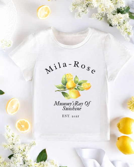 Personalised Lemon ‘Mummy’s Ray of Sunshine’ Print T-Shirt
