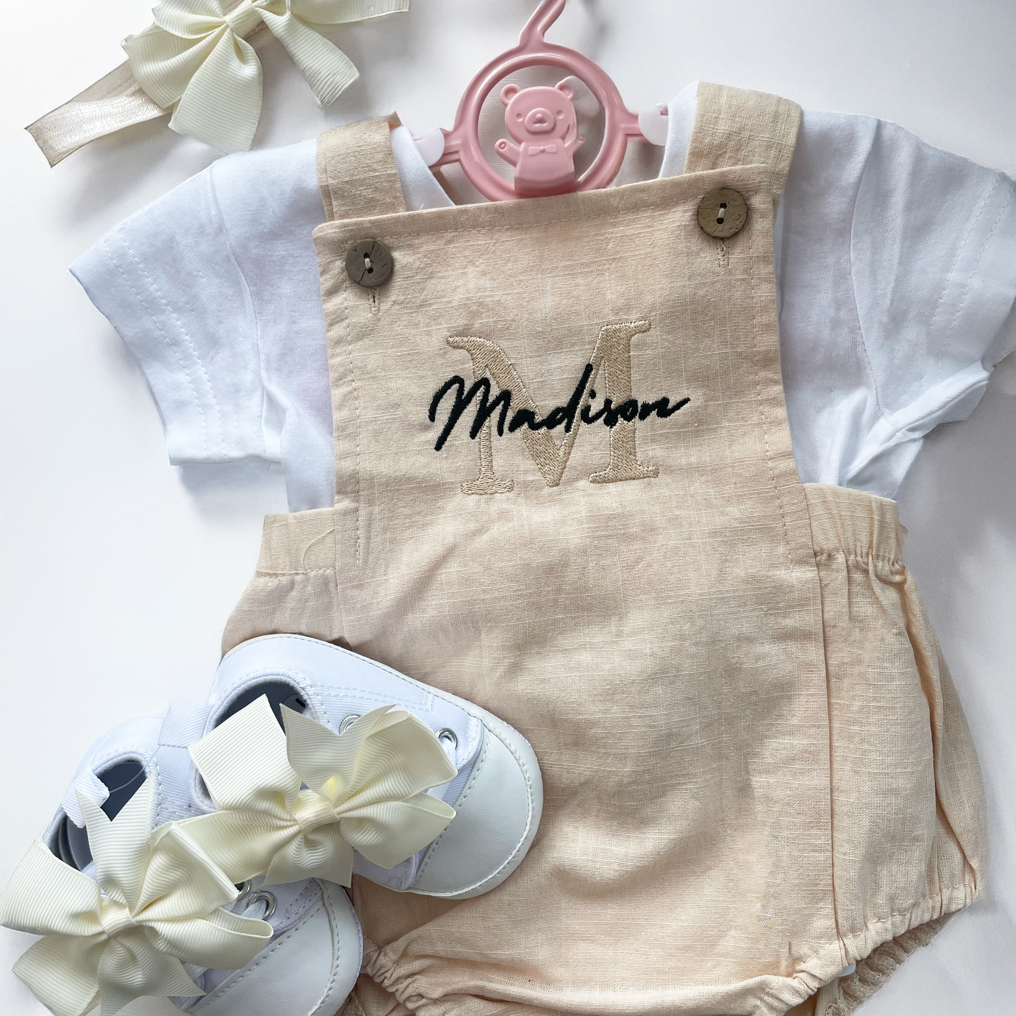 Dungaree Romper Personalised with Embroidered Name
