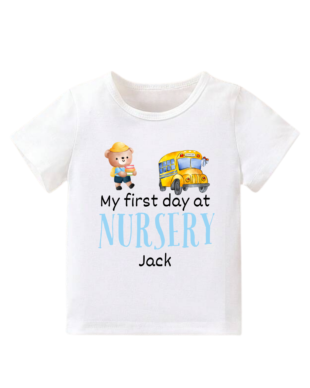 Personalised Blue ‘First Day at Nursery’ Print T-Shirt