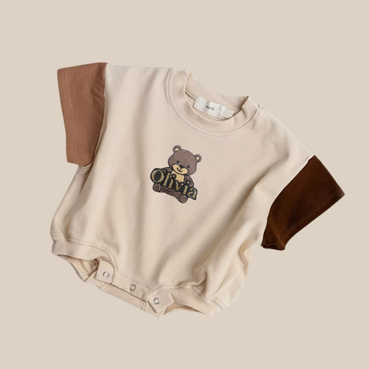 Teddy Oversized T-Shirt Romper with personalised embroidery - Tiny Treds