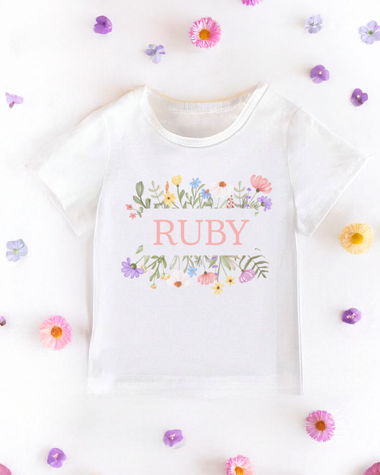 Personalised Spring Flowers Design T-Shirt