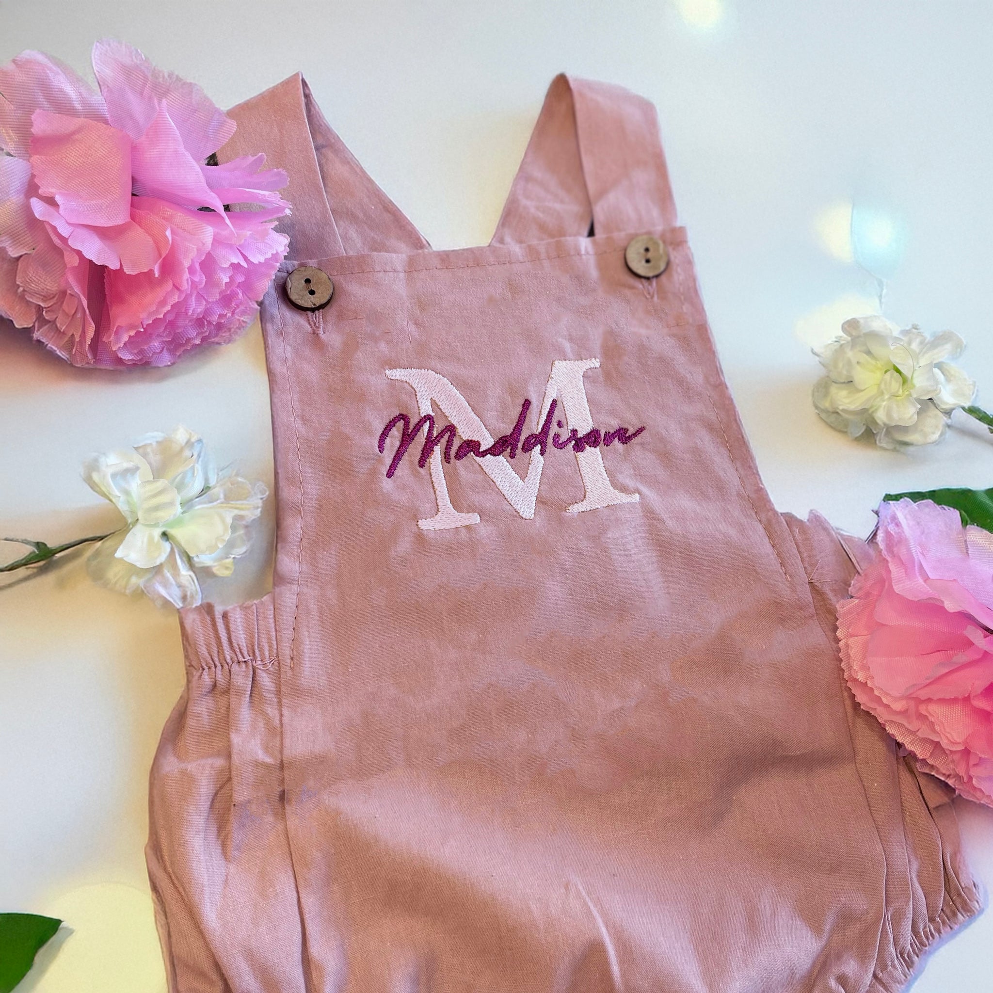 Dungaree Romper Personalised with Embroidered Name