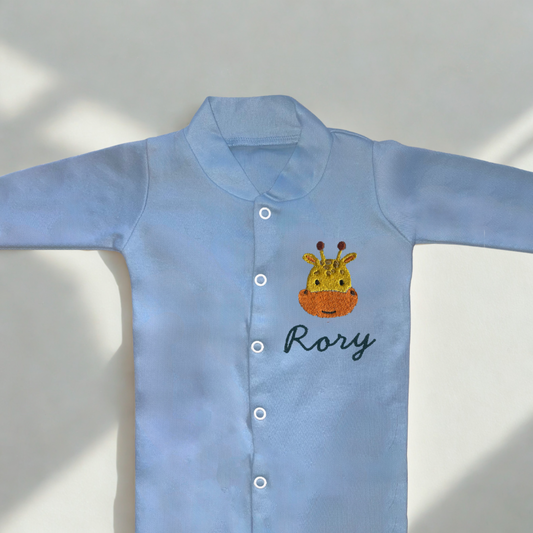 Personalised Giraffe Embroidered Sleepsuit