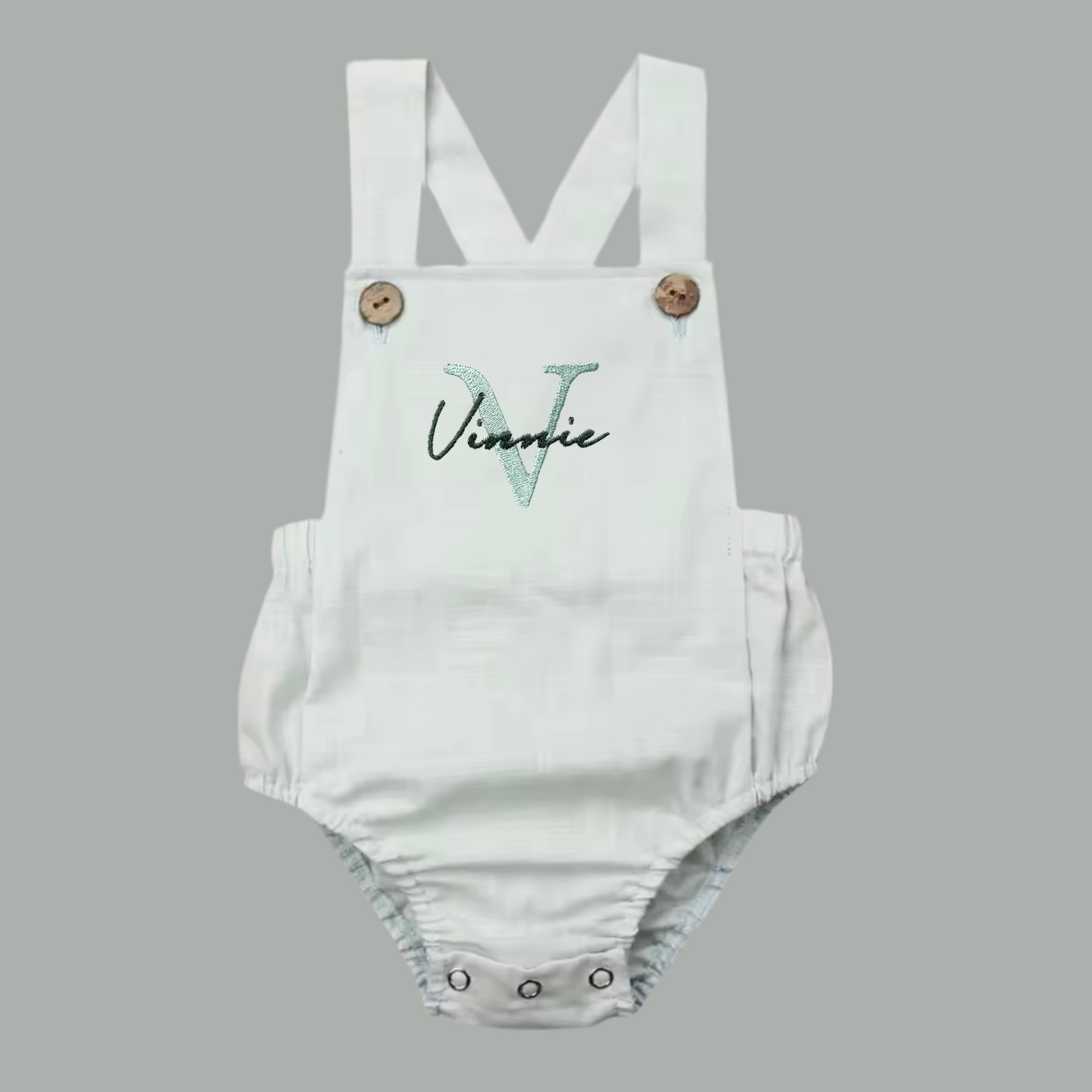 Dungaree Romper Personalised with Embroidered Name - Tiny Treds