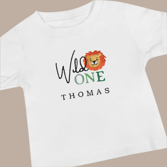 Wild One Personalised Embroidery Birthday TShirt - Tiny Treds