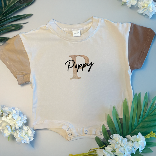 Short Sleeve Oversized TShirt Romper with Personalised Name Embroidery