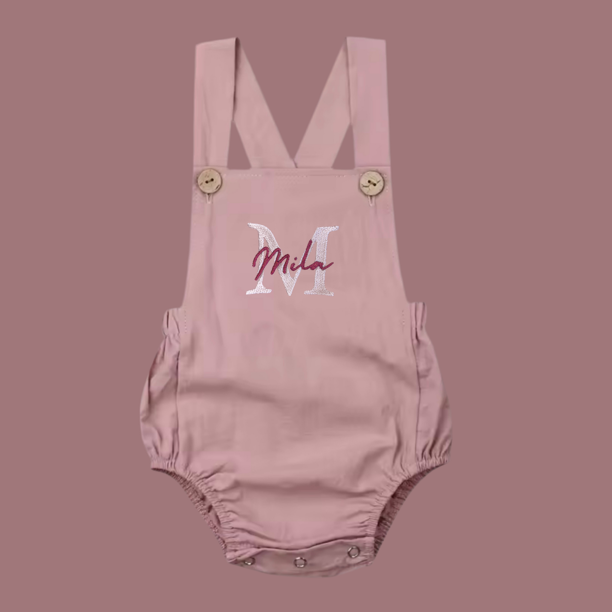 Dungaree Romper Personalised with Embroidered Name - Tiny Treds