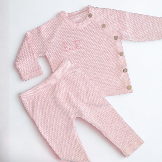 Personalised Initials Pink Waffle Knit Set