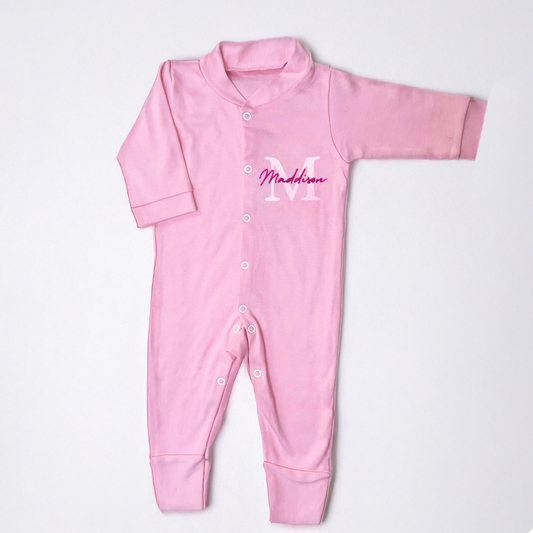 Personalised Name Pink Sleepsuit