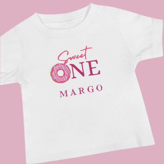Sweet One First Birthday TShirt Personalised with Embroidery - Tiny Treds