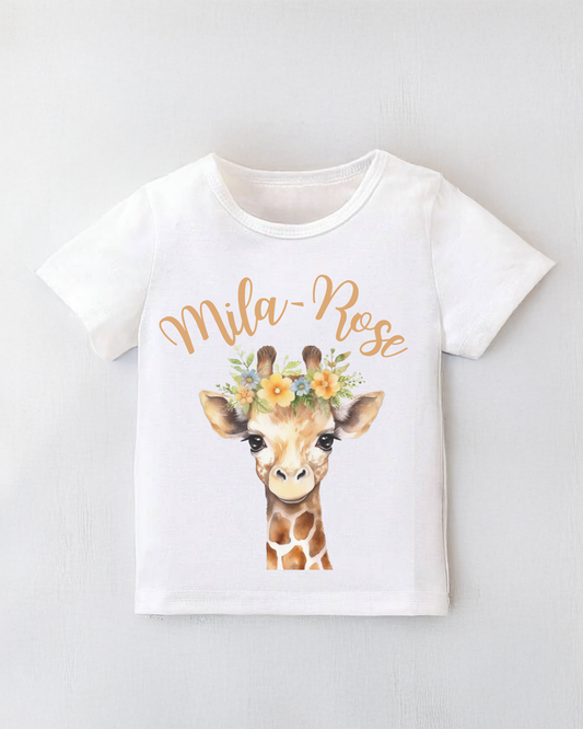 Personalised Giraffe Floral Print T-Shirt