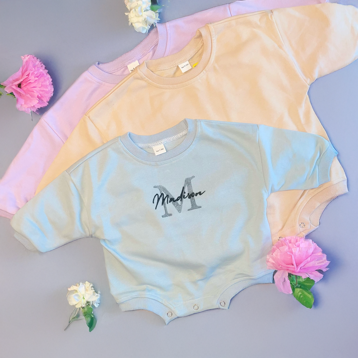 Personalised Sweatshirt Romper with Embroidered Name
