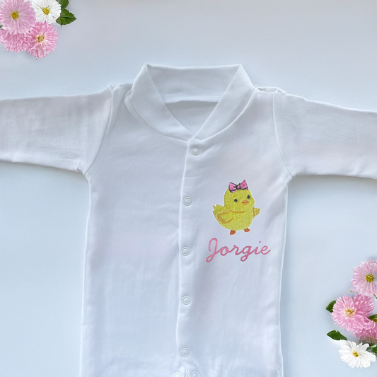 Personalised Embroidered Girly Chick Sleepsuit