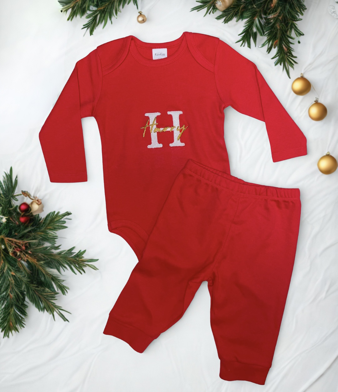 Personalised Embroidered Christmas Pyjamas Set with Glitter Initials