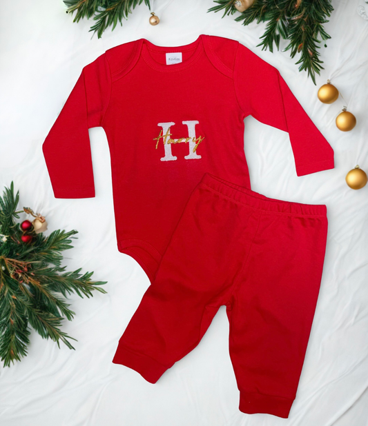 Personalised Embroidered Christmas Pyjamas Set with Glitter Initials