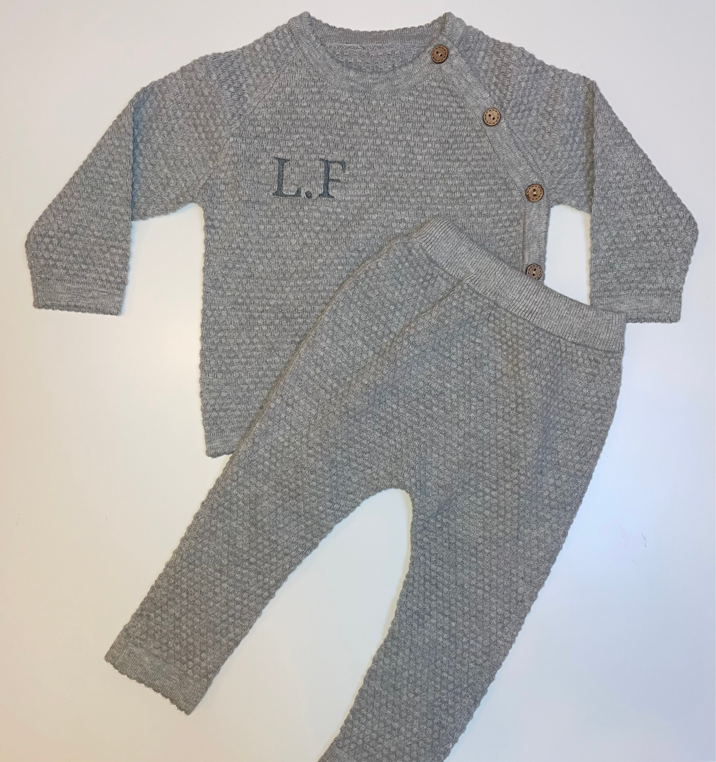 Personalised Initials Grey Waffle Knit Set