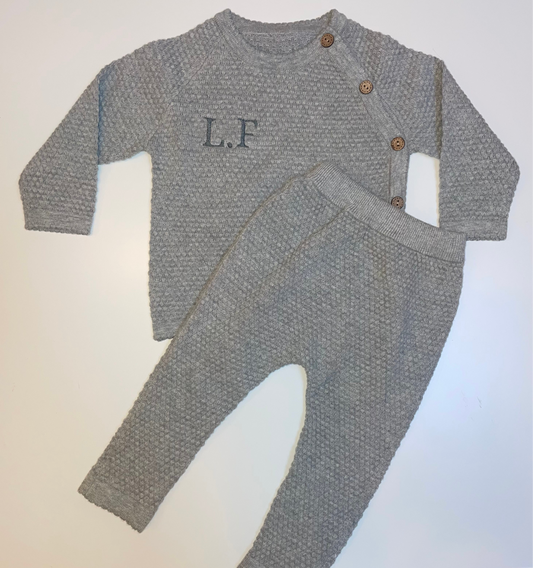 Personalised Initials Grey Waffle Knit Set