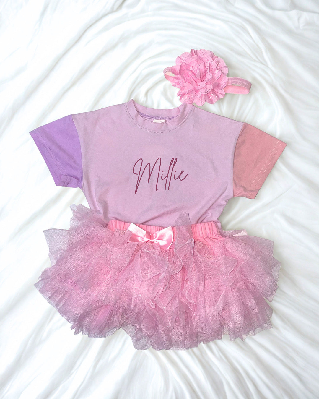 Personalised Pink Trio Colour Romper and Tutu Set with Headband for Occasions and Birthday